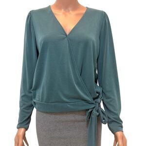 🩵5 for $25. Green Envelope medium faux side tie wrap top blouse TLS1 2903